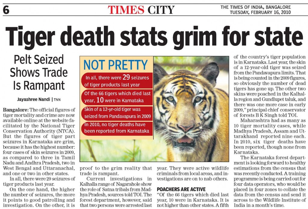Tiger death stats grim for state - Times of India, Bangalore